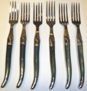 Authentic Laguiole Greenish Blue Fork Set of 6 HOT DEAL 