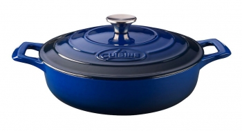 La Cuisine 3.7 Qt - 28 cm Blue Cast Iron Saute Pan / Low Casserole