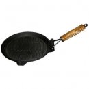 Cast Iron Seasoned 9"- 23cm Round Grill Pan with Wood Handle